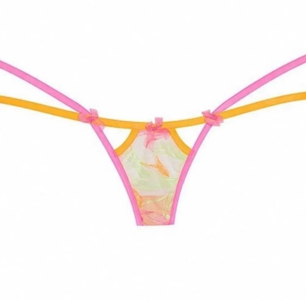NWT For Love & Lemons Tulip Neon Embroidery Thong Panty - XXS